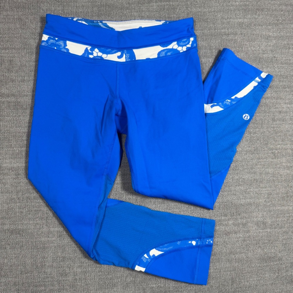 Lululemon Run‎ Inspire Crop II Size 4 Beaming Blue Polar Lace Pant Leggings